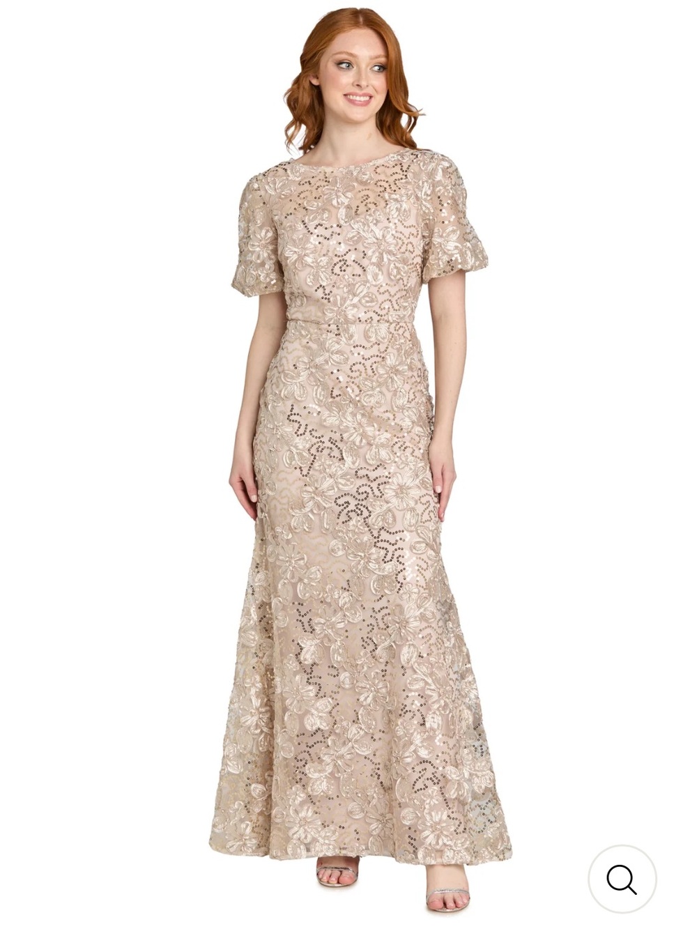 R&M Richards Champagne Lace Sequin Evening Gown NWOT
